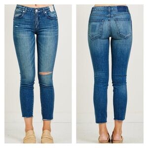 AMO Stix Crop Jeans in Distressed Night Owl Wash